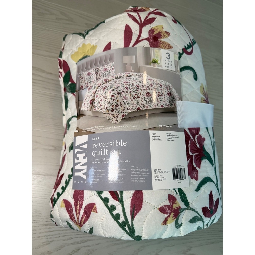 NEW Floral Quilt Set King Damask Boho Cottage Shabby Chic Feminine Bedding